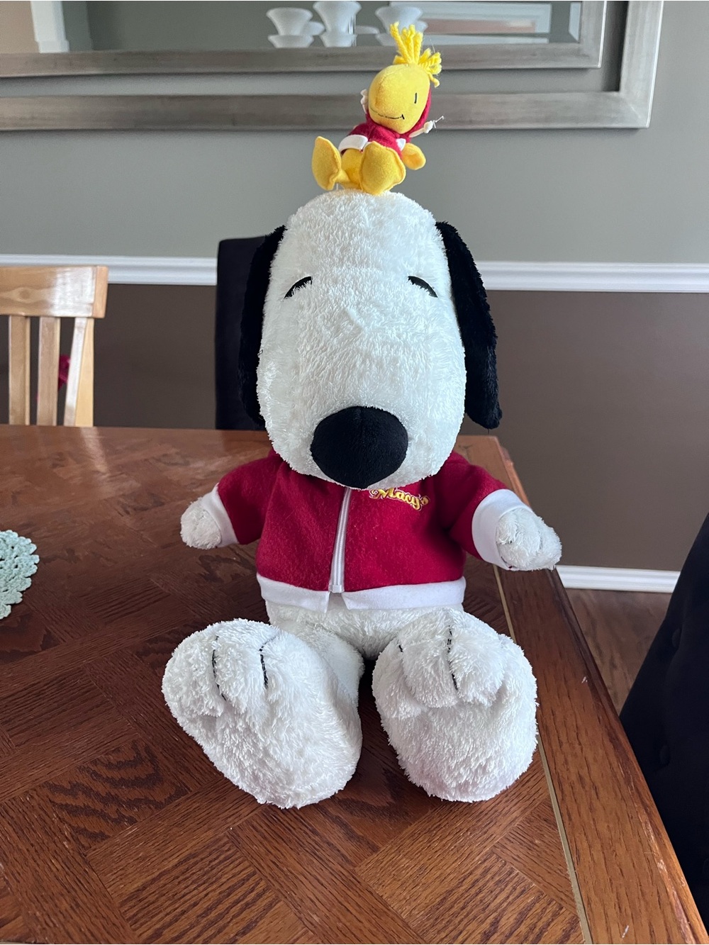 Snoopy Plush with Woodstock in Red Jacket